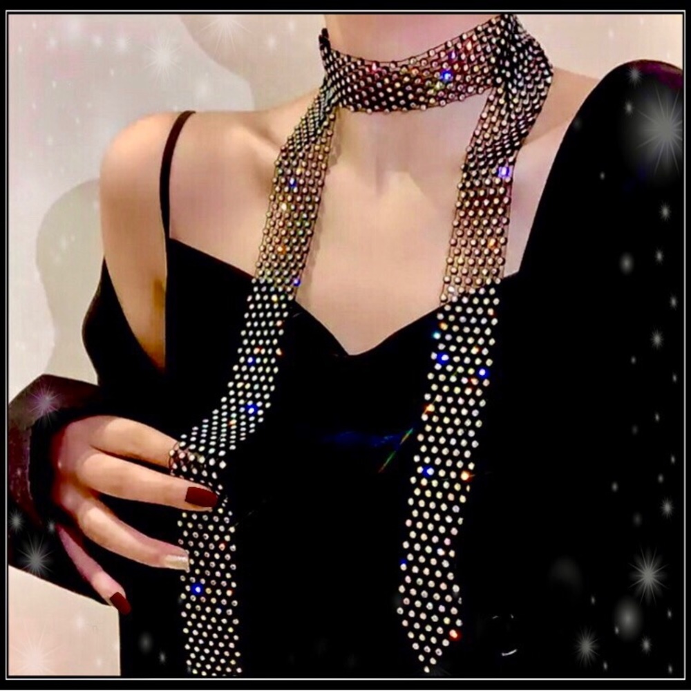 NEW LONG BLACK DIAMOND CZ SAPPHIRE WRAP AROUND CRYSTAL VERSATILE SCARF BELT